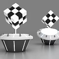 Black And White Checkered Cubes On Modern Round Pedestal Base Design