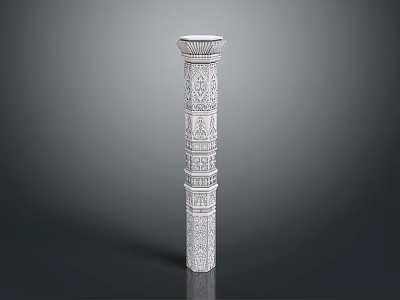 Beautiful Scenic Landscape With White Carved Column And Ornate Decorative Patterns 3d model