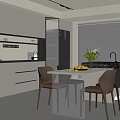 Modern Restaurant Dining Area With White Cabinets Dining Table Chairs And Window Blinds 3d model