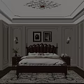 Elegant Double Bed with Leather Tufted Headboard Wooden Frame White Bedding Nightstands and Paintings