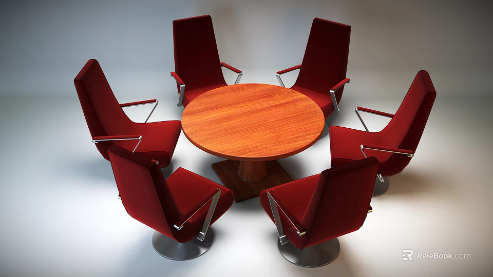 Red Sofa Chair Set With Wooden Round Table And Modern Design Elements 3d model 