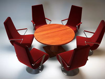 Red Sofa Chair Set With Wooden Round Table And Modern Design Elements 3d model