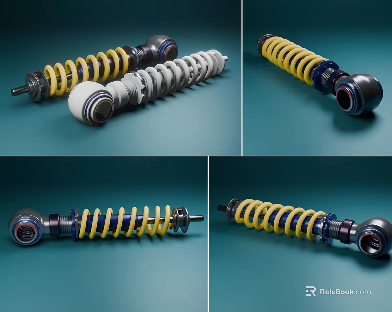 Industrial Equipment Shock Absorbers With Yellow Coil Springs And Metal Components 3d model 