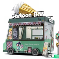 Cartoon Style Green Ice Cream Cart Design With Ice Cream Decorations And Selling Window