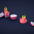 Whole and Sliced Dragon Fruit with Pink Skin and Black Seeds on Dark Background