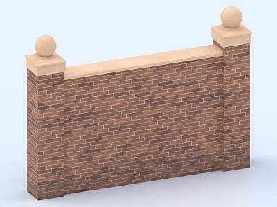 Traditional Style Building Exterior Wall With Brown Brick Columns And Round Finials 3d model