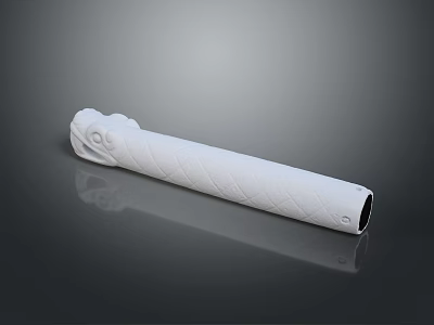 White Carved Traditional Weapon With Intricate Patterns And Long Cylindrical Design 3d model