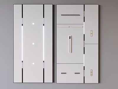 White Ceiling Design With Vertical Lines Small Dots Divided Sections And Long Strip Panels 3d model