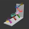 Detailed Architectural Staircases Model Featuring Metal Handrails On White Wall