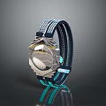 Stylish Daily Life Watch With Blue Braided Strap Shiny Silver Dial And Green Accent
