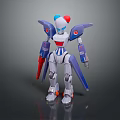 Game And Movie Sci-Fi Robot Character With Blue White Red Armor And Mechanical Arms