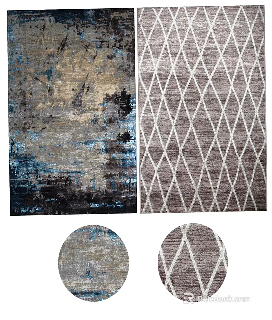 Square Rugs with Abstract Color Texture and Geometric Diamond Pattern Designs 3d model