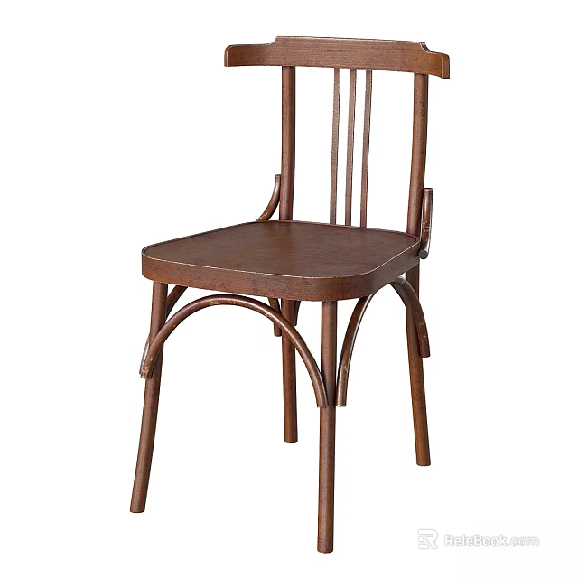 Classic Wooden Single Chair With Vertical Slat Back And Curved Legs 3d model 