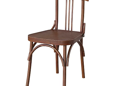 Classic Wooden Single Chair With Vertical Slat Back And Curved Legs 3d model