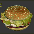 Delicious Hamburger With Sesame Seed Bun Fresh Lettuce Onion Slices And Juicy Beef Patty
