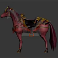 Ornate Traditional Saddle Equipment With Golden Patterns And Purple Decorations On Pink Horse