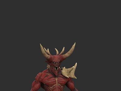 Fierce Red Skinned Game Movie Character With Large Horns And Muscular Build 3d model