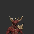 Fierce Red Skinned Game Movie Character With Large Horns And Muscular Build