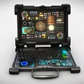 Rugged Laptop With Protective Case Showing Complex Interface With Colorful Dials And Charts 3d model
