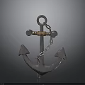 Silver Metal Anchor Decorative Piece With Chain And Ring Design 3d model