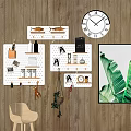 Wooden Wall Decor With Pegboards Clock Green Leaf Painting And Small Items