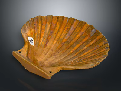 Rustic Bronze Shell Shaped Sculpture Carving with Textured Surface and Base Mounting Holes 3d model