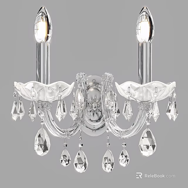 Elegant Crystal Wall Lamp with Chrome Frame and Hanging Pendant Drops 3d model