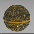Ornate Blue And Gold Decorative Sphere With Intricate Patterns Golden Bands And Green Accents