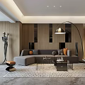 Modern Living Room Interior With TV Wall Floor Lamp Coffee Table Chairs And Tiled Floor
