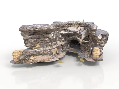 Layered Rock Formation Scene Component With Cave Like Depressions And Stone Pillars 3d model