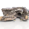Layered Rock Formation Scene Component With Cave Like Depressions And Stone Pillars