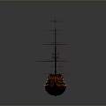 Wooden Vintage Ship Model With Multiple Masts And Decorative Details