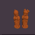 Traditional Wooden Boy And Girl Figurines In Traditional Clothing Holding Round Plaques