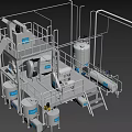 Industrial Equipment System In Factory With Metal Platform Ladders Tanks And Piping