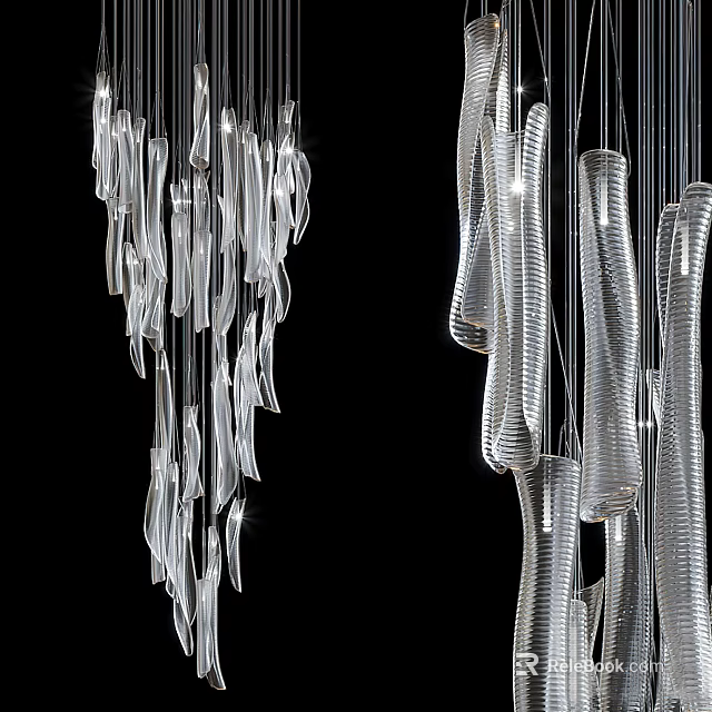 Elegant Modern Crystal Chandelier With Hanging Transparent Crystal Strips And Sleek Streamlined Design 3d model 