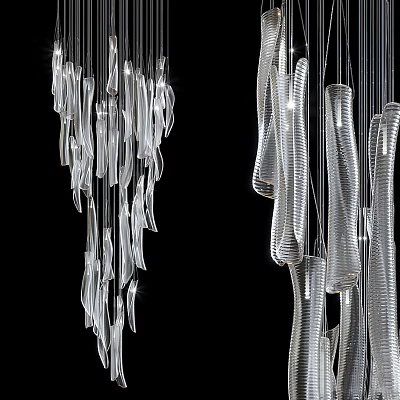 Elegant Modern Crystal Chandelier With Hanging Transparent Crystal Strips And Sleek Streamlined Design 3d model