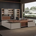 Modern Office Desk With Wooden Top White Frame Shelves Table Lamp Laptop And Window View