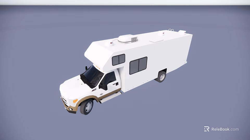 White Motorhome Exterior With Side Windows And Roof Mounted Equipment 3d model 