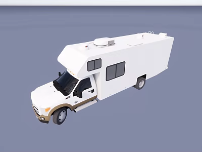 White Motorhome Exterior With Side Windows And Roof Mounted Equipment 3d model