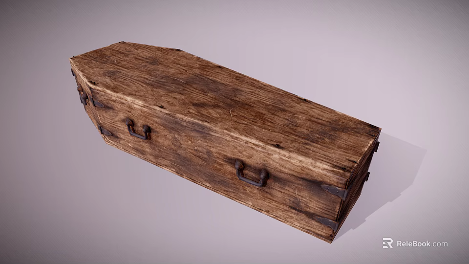 Vintage Rustic Solid Wooden Storage Box With Metal Handles And Decorative Hinges 3d model 