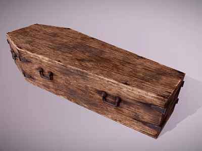 Vintage Rustic Solid Wooden Storage Box With Metal Handles And Decorative Hinges 3d model