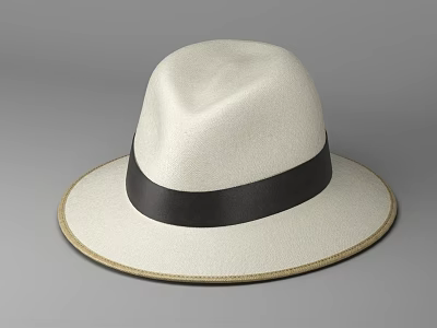 Classic Stylish Ivory Hat With Black Ribbon And Wide Brim Design 3d model