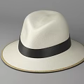 Classic Stylish Ivory Hat With Black Ribbon And Wide Brim Design