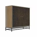 Wooden Storage Cabinet With Honeycomb Design And Black Metal Legs For Home Organization
