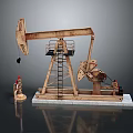 Detailed Wooden Oil Pumpjack Model With Ladder Base And Small Figure