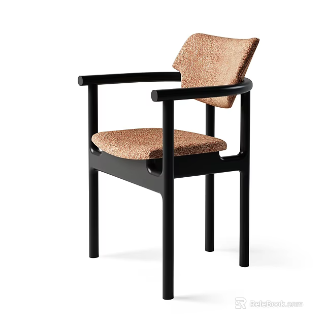 Modern Single Chair With Black Frame Brown Fabric Upholstered Seat And Armrest Design 3d model 