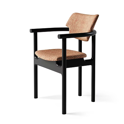 Modern Single Chair With Black Frame Brown Fabric Upholstered Seat And Armrest Design 3d model