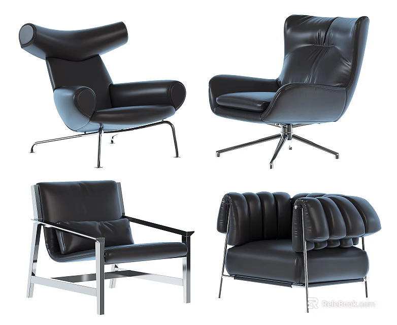 Modern Black Leather Single Sofa With Metal Frame And Various Designs 3d model