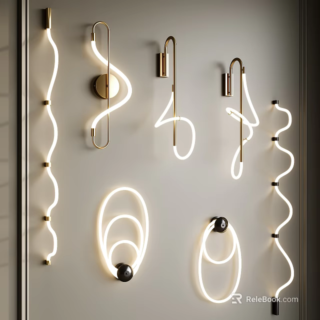 Modern Decorative Wall Lamps with Curved LED Light and Spiral Metal Design 3d model 