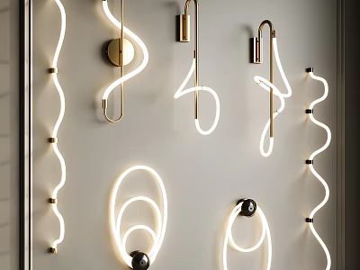 Modern Decorative Wall Lamps with Curved LED Light and Spiral Metal Design 3d model